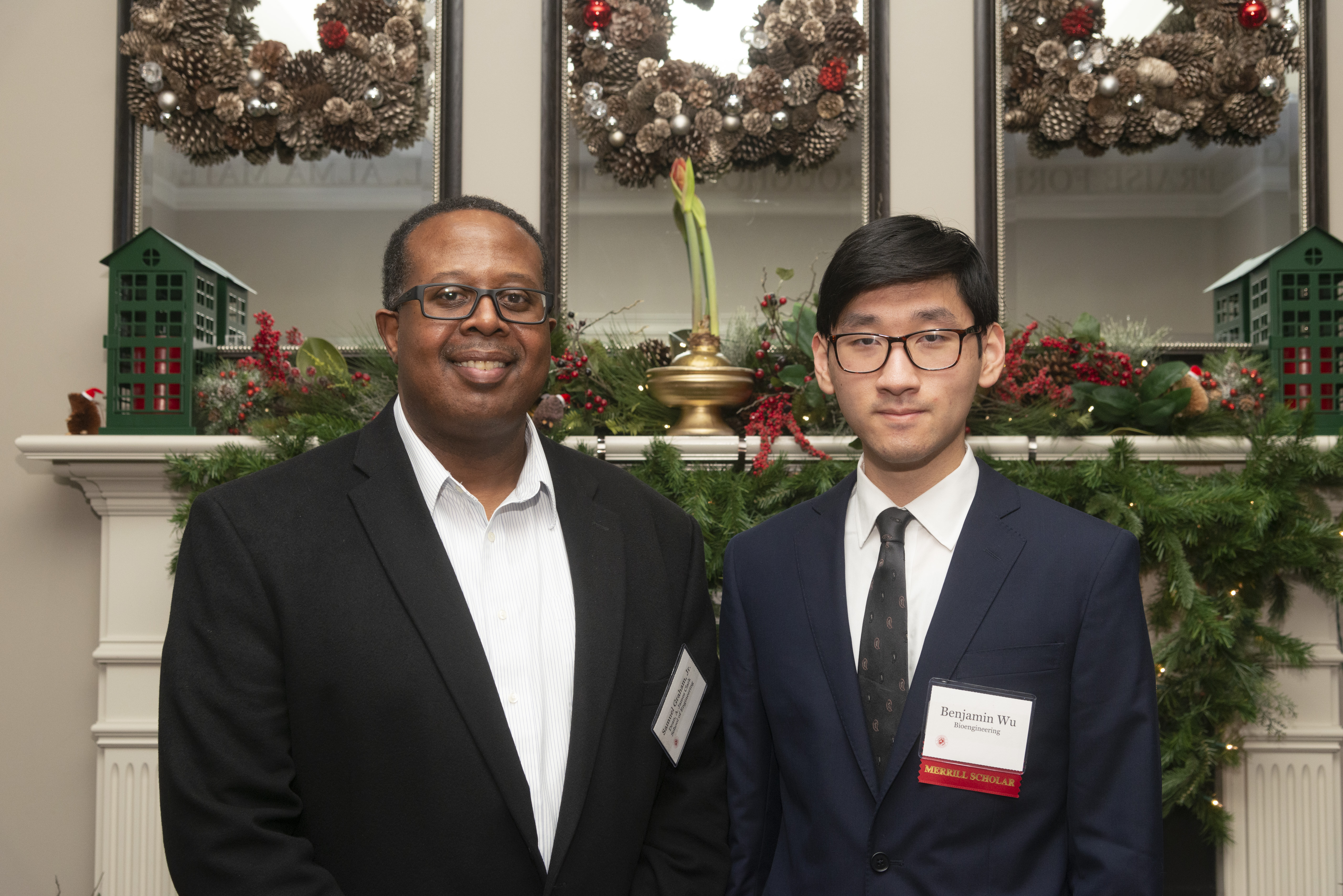Merrill Scholar Benjamin Wu with Dean Samuel Graham, Jr.